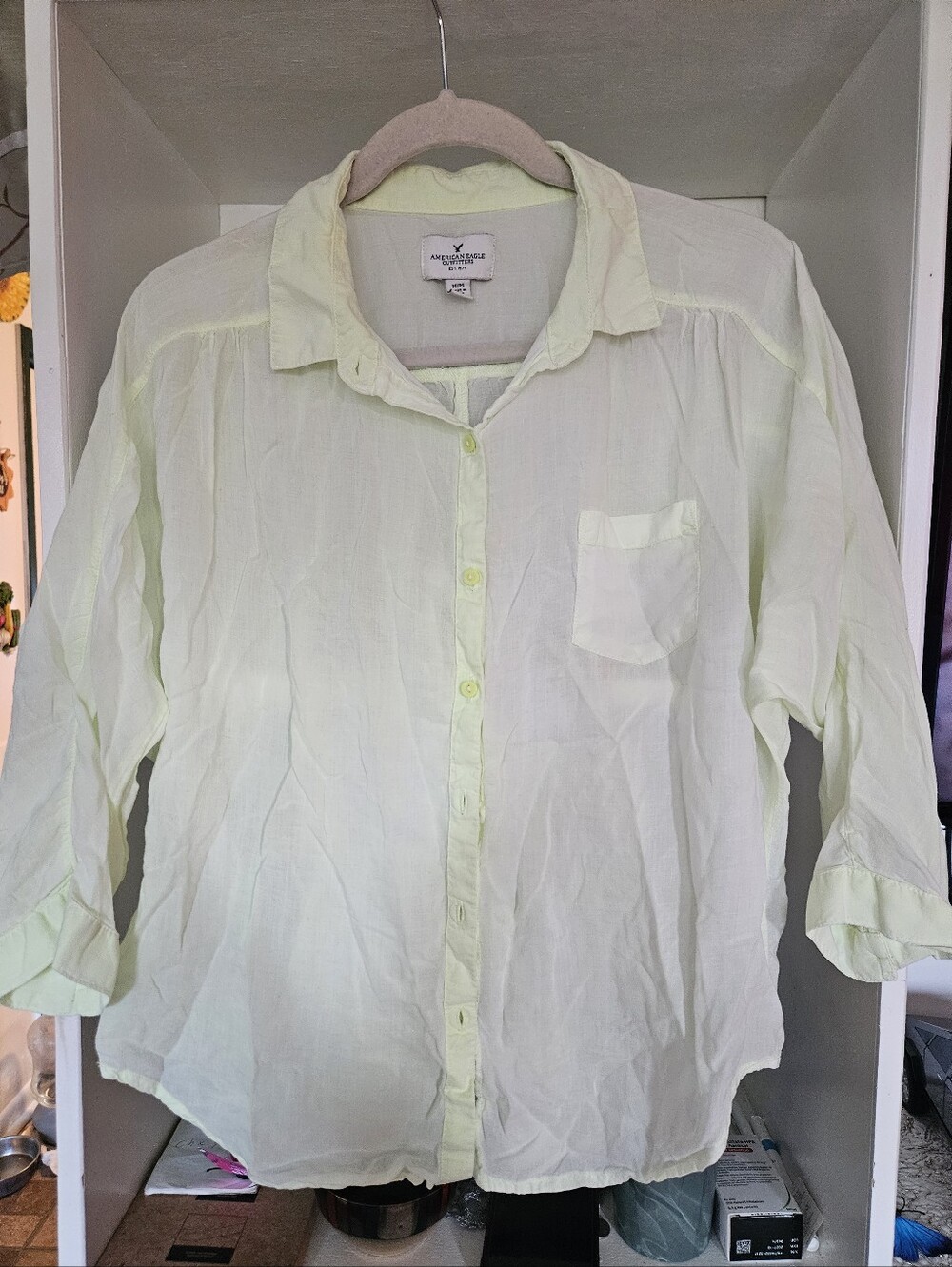 American Eagle Outfitters Light Yellow Button-Down Top